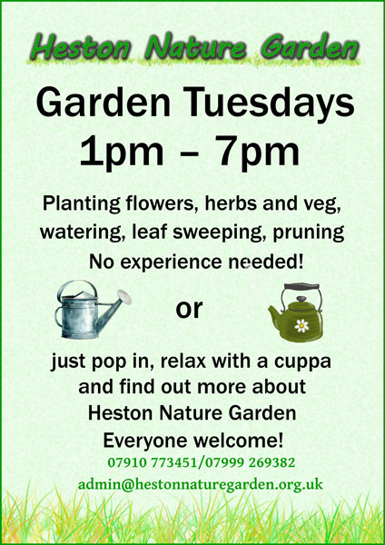 Garden Tuesdays Poster - 1pm - 7pm
No experience Needed, drop in for a cuppa or join in with tending the garden.